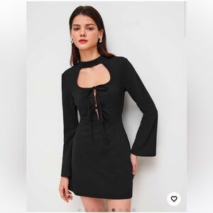 Cider Black Long Sleeve Cut-Out Dress